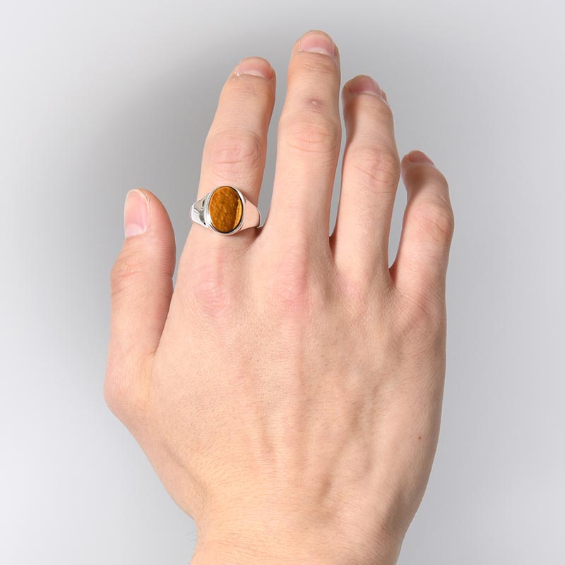 SIGNET OVAL RING(L) / TIGER EYE -SILVER-