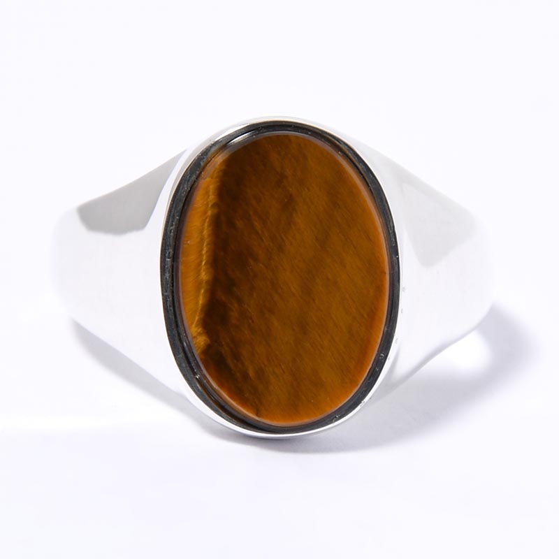 SIGNET OVAL RING(L) / TIGER EYE -SILVER-