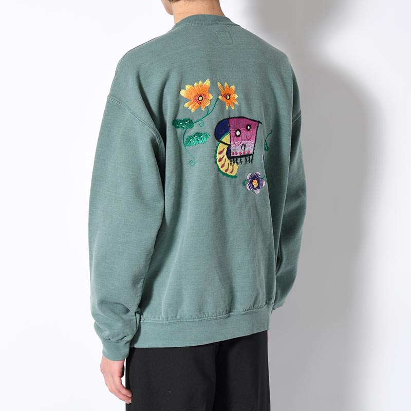 SWEATSHIRT "MEXICAN SKULL" -BLUE GREEN OVERDYE-