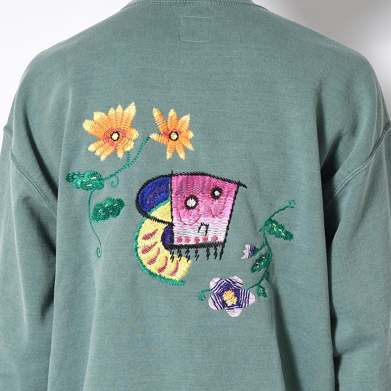 SWEATSHIRT "MEXICAN SKULL" -BLUE GREEN OVERDYE-