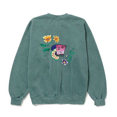 SWEATSHIRT "MEXICAN SKULL" -BLUE GREEN OVERDYE-