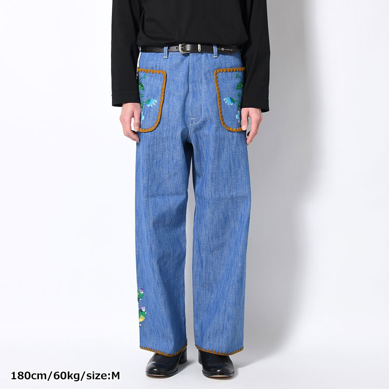 FLARE DENIM PANTS "MEXICAN EMBROIDERY" -INDIGO BLUE-