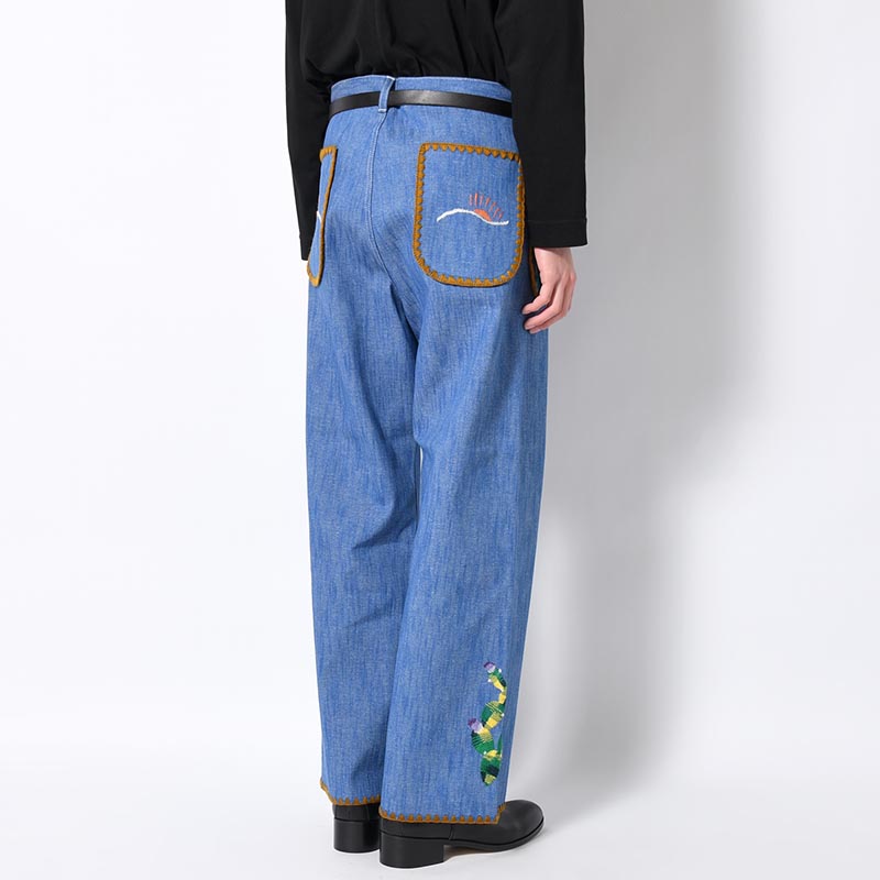 FLARE DENIM PANTS "MEXICAN EMBROIDERY" -INDIGO BLUE-