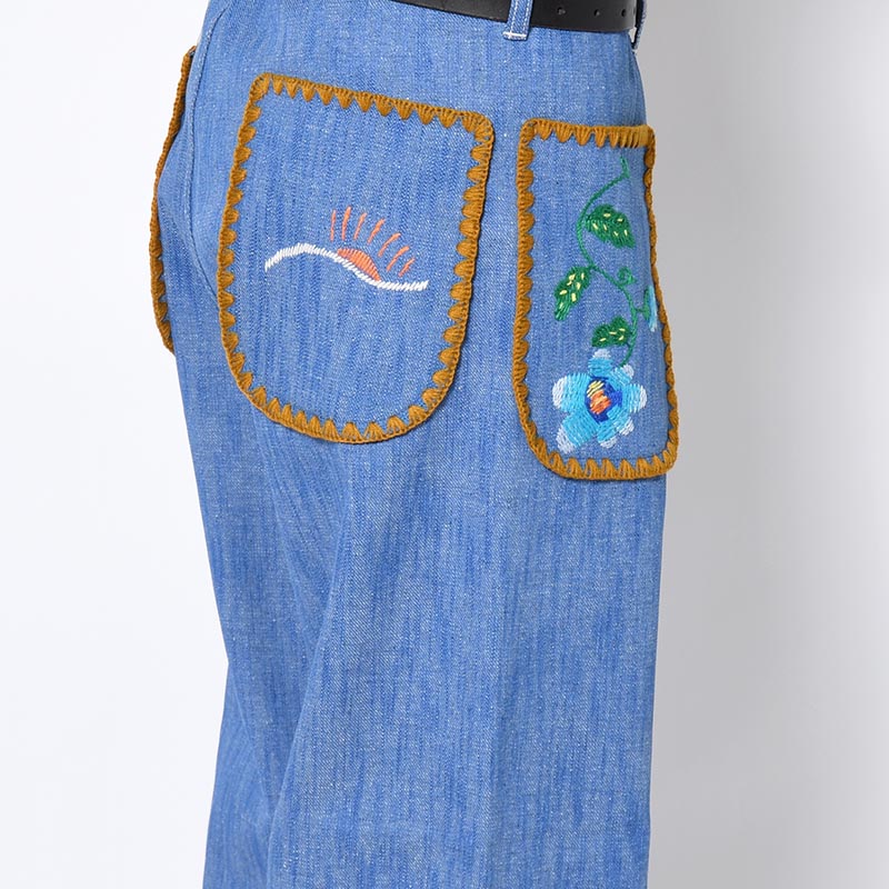 FLARE DENIM PANTS "MEXICAN EMBROIDERY" -INDIGO BLUE-