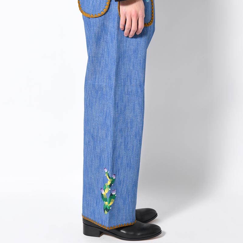 FLARE DENIM PANTS "MEXICAN EMBROIDERY" -INDIGO BLUE-