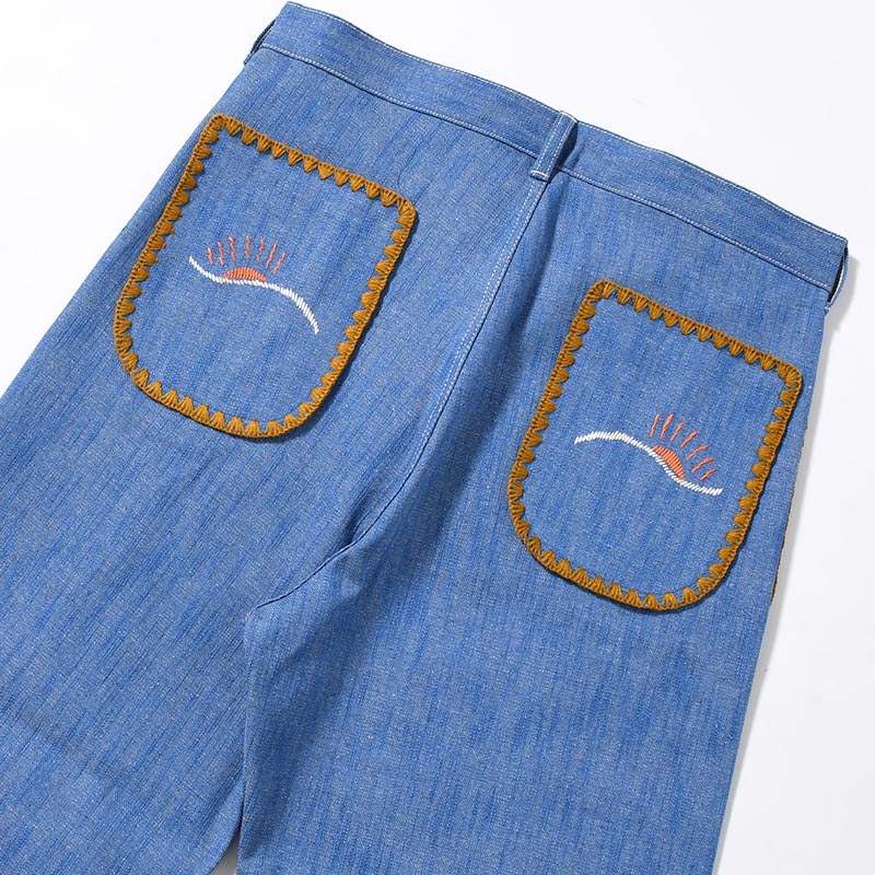 FLARE DENIM PANTS "MEXICAN EMBROIDERY" -INDIGO BLUE-