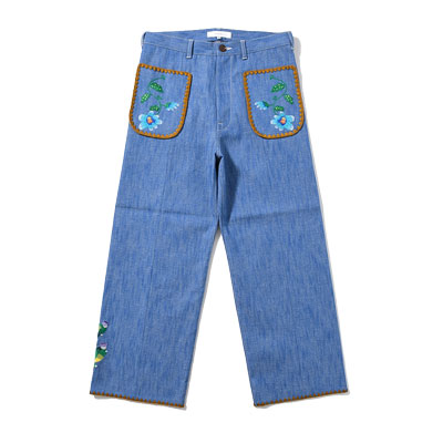 FLARE DENIM PANTS "MEXICAN EMBROIDERY" -INDIGO BLUE-