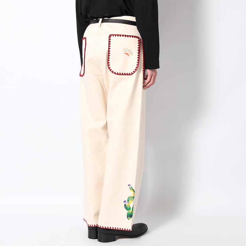 FLARE DENIM PANTS "MEXICAN EMBROIDERY" -OFF WHITE-