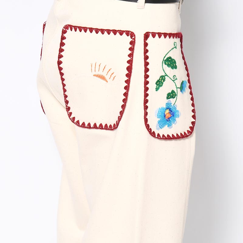 FLARE DENIM PANTS "MEXICAN EMBROIDERY" -OFF WHITE-