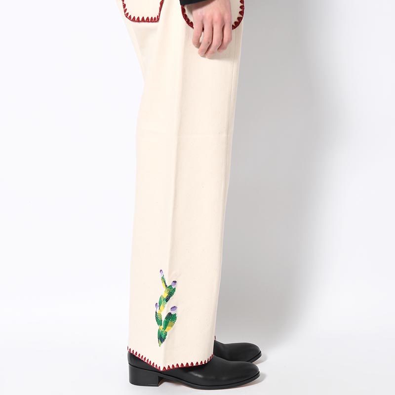 FLARE DENIM PANTS "MEXICAN EMBROIDERY" -OFF WHITE-