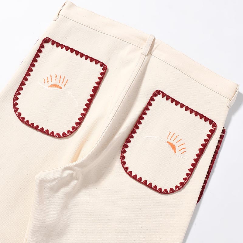 FLARE DENIM PANTS "MEXICAN EMBROIDERY" -OFF WHITE-