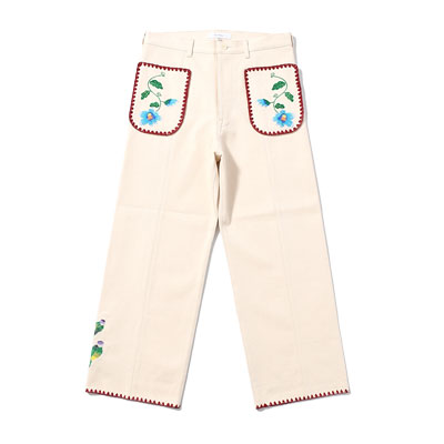 FLARE DENIM PANTS "MEXICAN EMBROIDERY" -OFF WHITE-