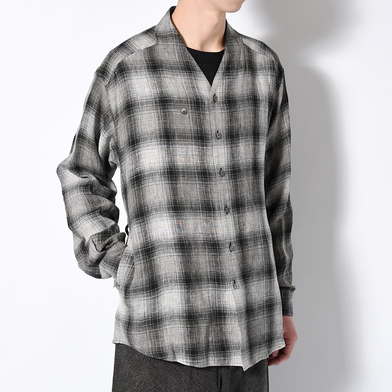 WA-NECK CHECK SHIRT -SHADOW BLACK-