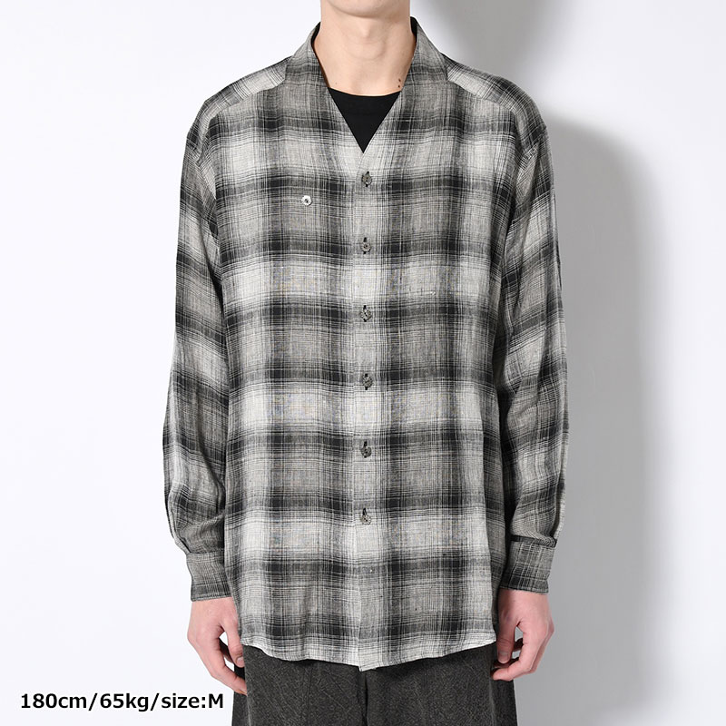 WA-NECK CHECK SHIRT -SHADOW BLACK-