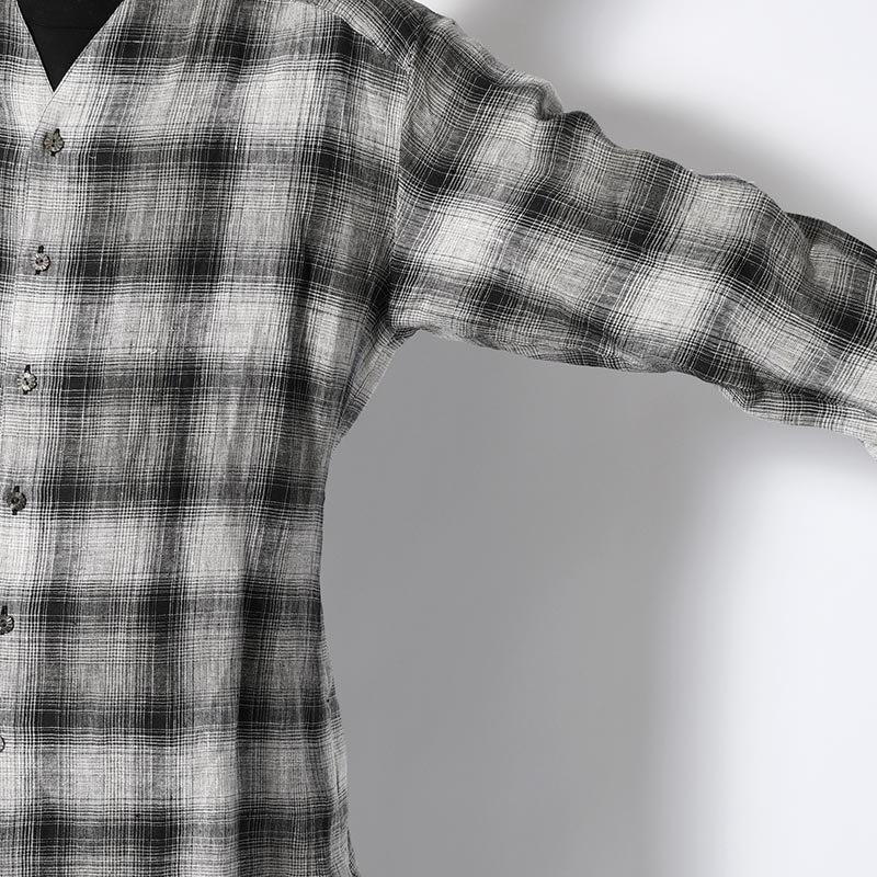 WA-NECK CHECK SHIRT -SHADOW BLACK-