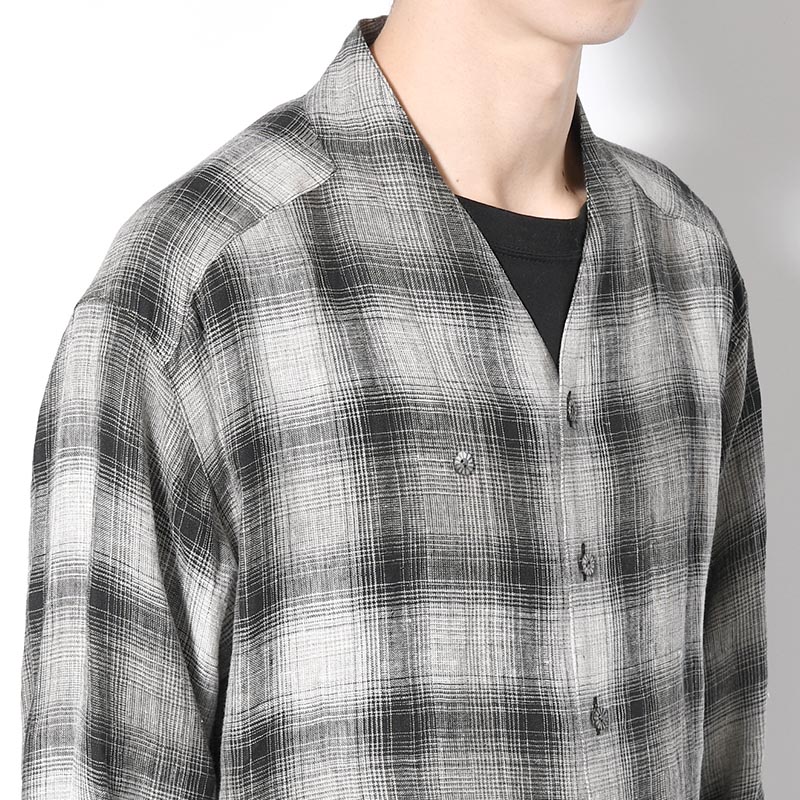 WA-NECK CHECK SHIRT -SHADOW BLACK-