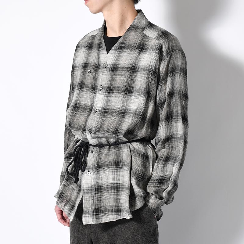 WA-NECK CHECK SHIRT -SHADOW BLACK-