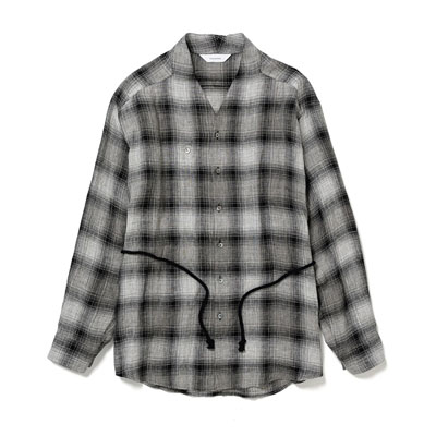 WA-NECK CHECK SHIRT -SHADOW BLACK-