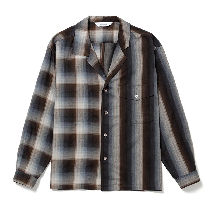 ASYMMETRY COLLAR SHIRT -BROWN CHECK-