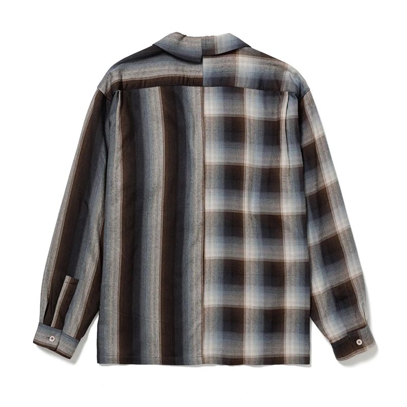 ASYMMETRY COLLAR SHIRT -BROWN CHECK-