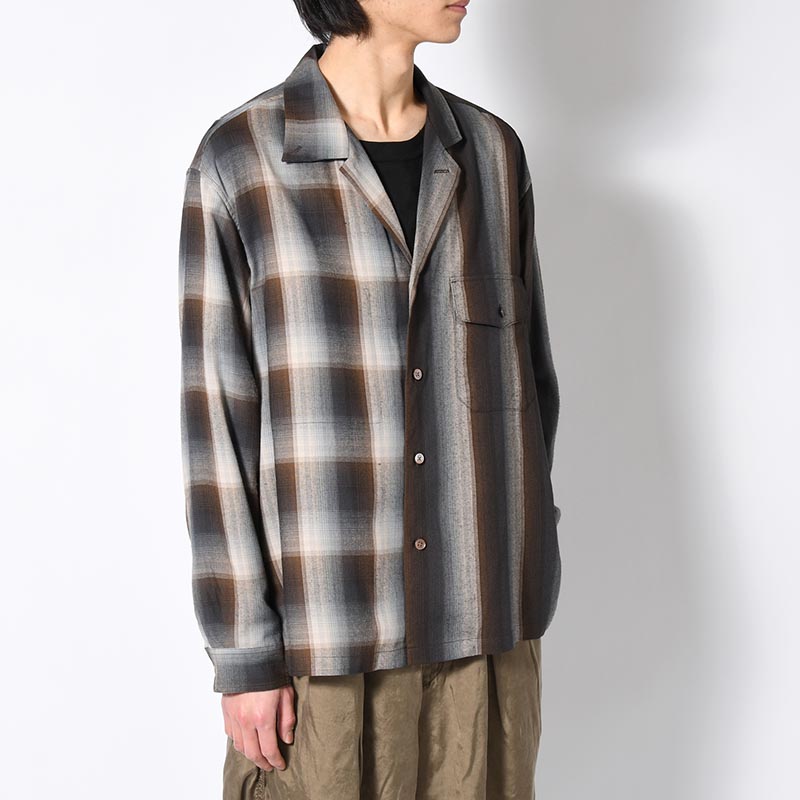 ASYMMETRY COLLAR SHIRT -BROWN CHECK-