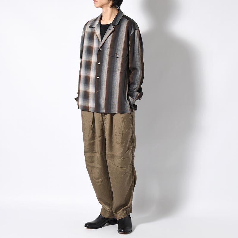 ASYMMETRY COLLAR SHIRT -BROWN CHECK-