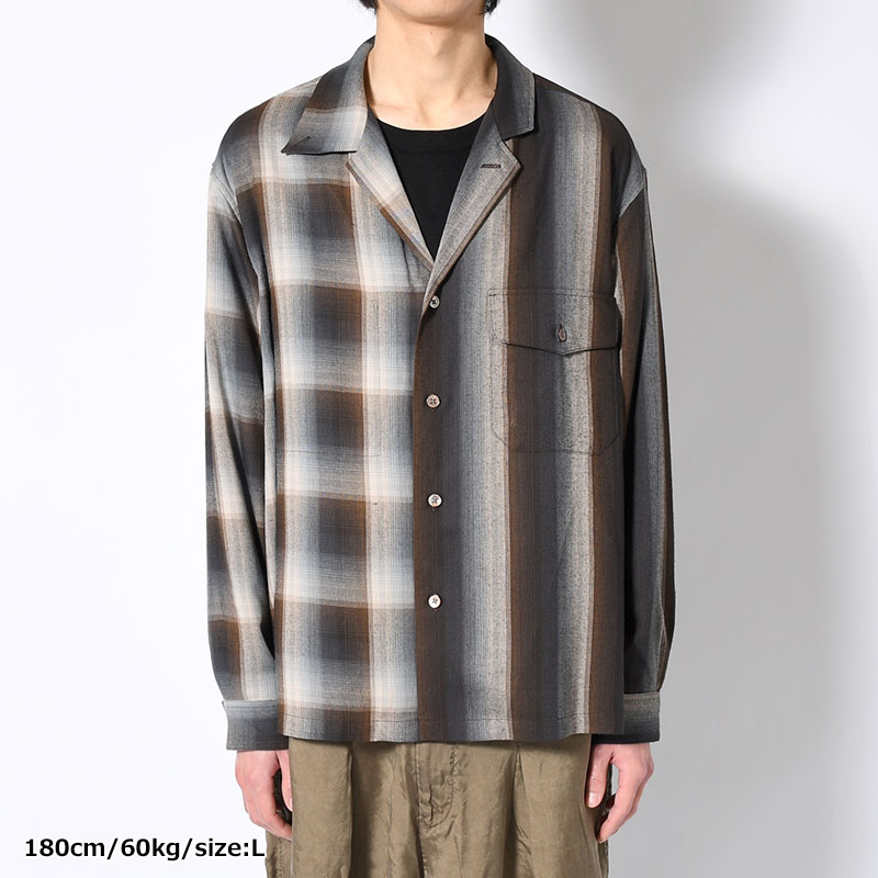 ASYMMETRY COLLAR SHIRT -BROWN CHECK-