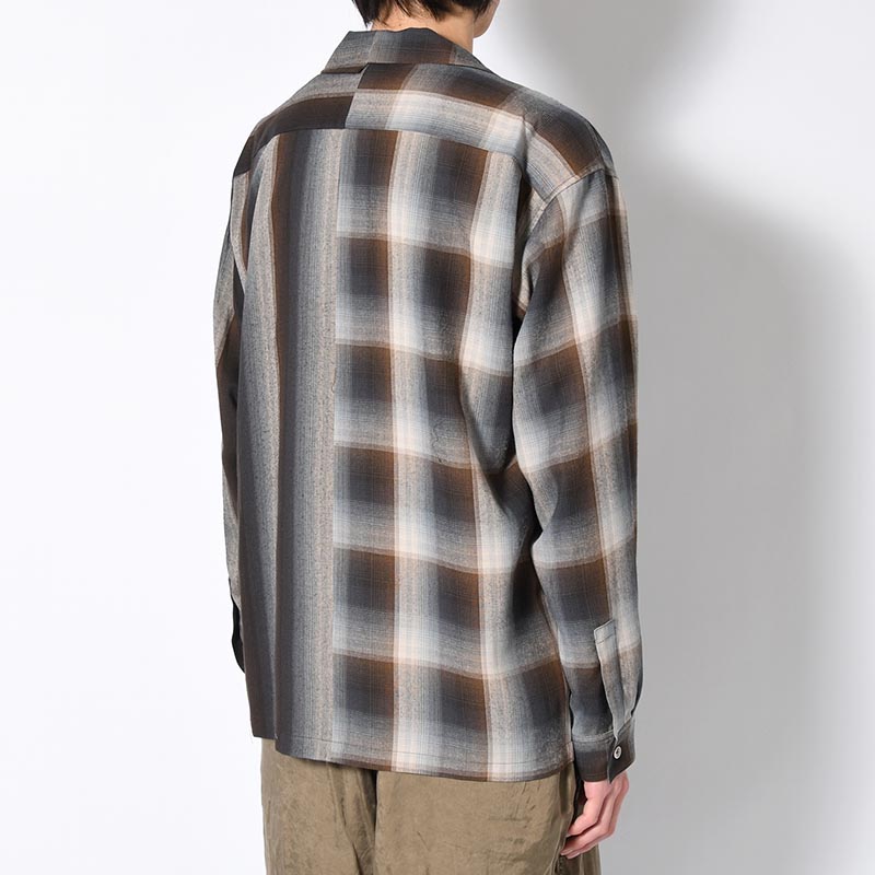 ASYMMETRY COLLAR SHIRT -BROWN CHECK-