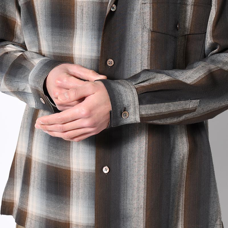 ASYMMETRY COLLAR SHIRT -BROWN CHECK-