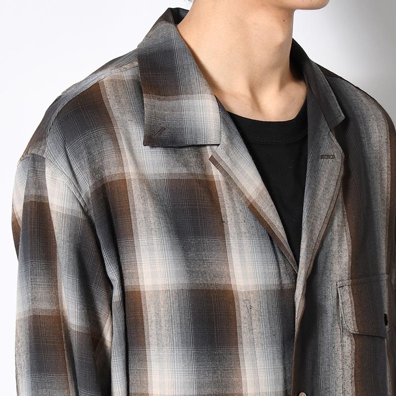 ASYMMETRY COLLAR SHIRT -BROWN CHECK-