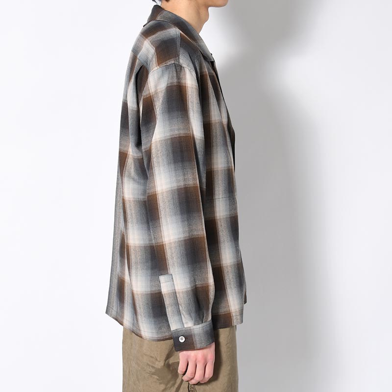 ASYMMETRY COLLAR SHIRT -BROWN CHECK-