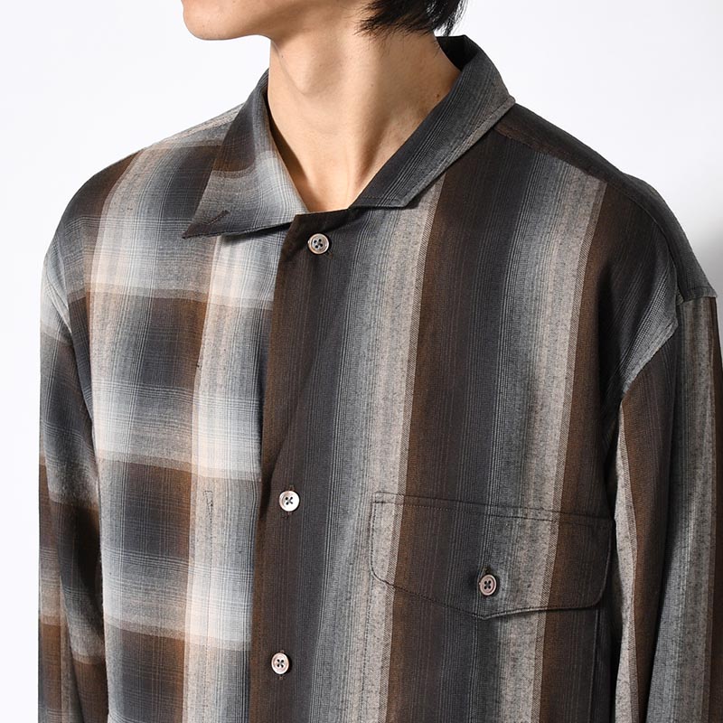 ASYMMETRY COLLAR SHIRT -BROWN CHECK-