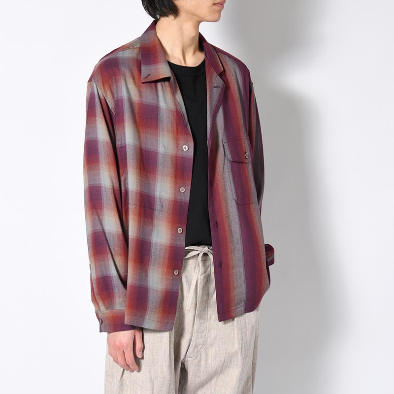 ASYMMETRY COLLAR SHIRT -RED CHECK-