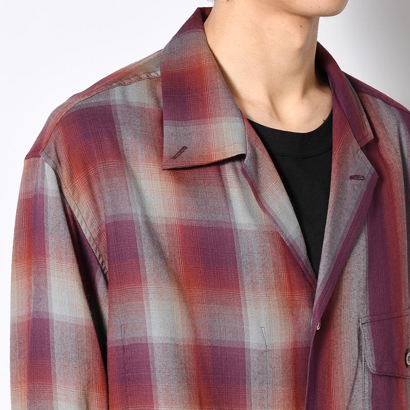 ASYMMETRY COLLAR SHIRT -RED CHECK-