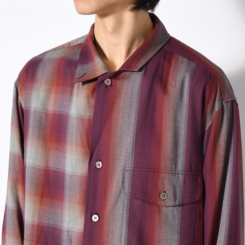 ASYMMETRY COLLAR SHIRT -RED CHECK-