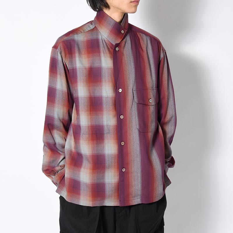 ASYMMETRY COLLAR SHIRT -RED CHECK-