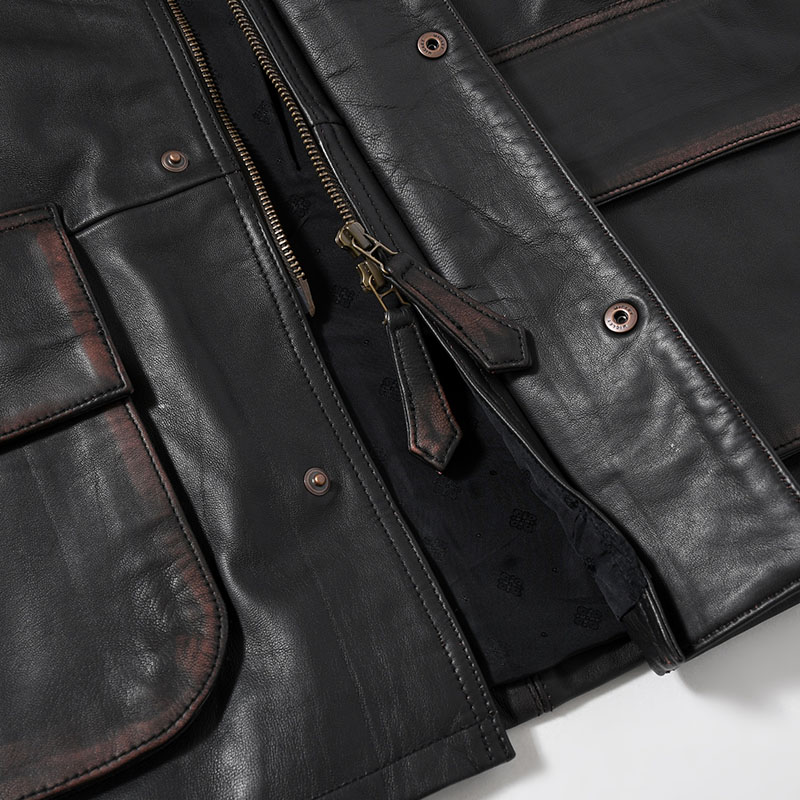 HORSE RIDING JACKET Indian Lamb Leather -BRICK×BLACK-