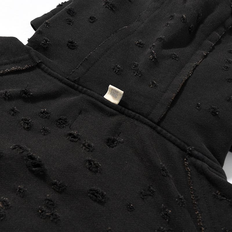 DAMAGED ZIP UP HOODIE -BLACK-