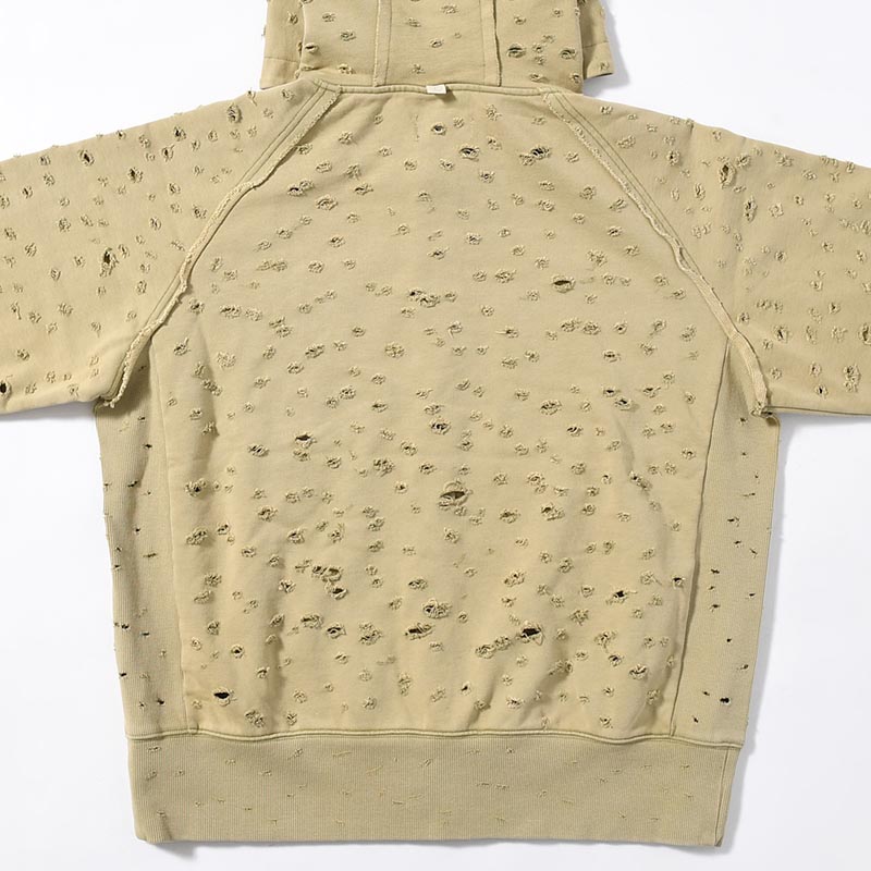 DAMAGED ZIP UP HOODIE -KHAKI-