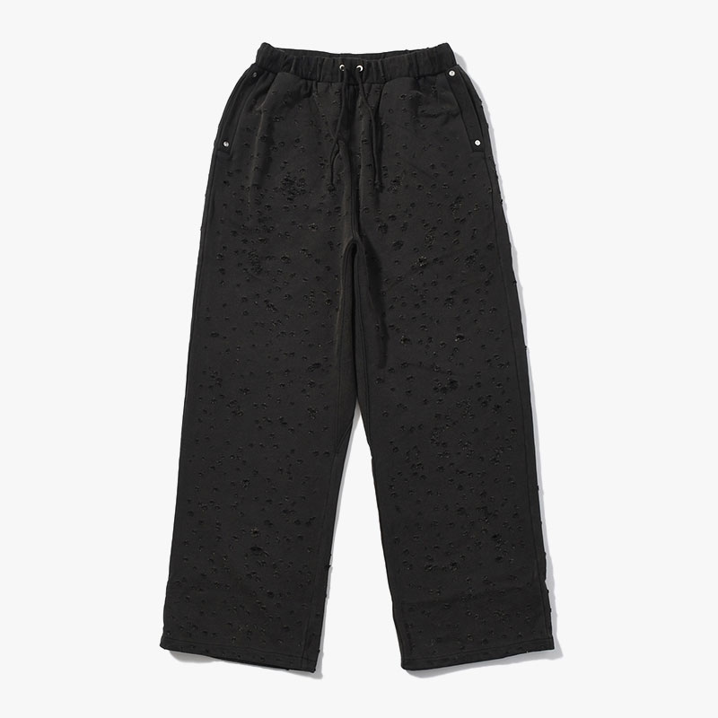 DAMAGED BAGGY SWEAT PANTS -BLACK-