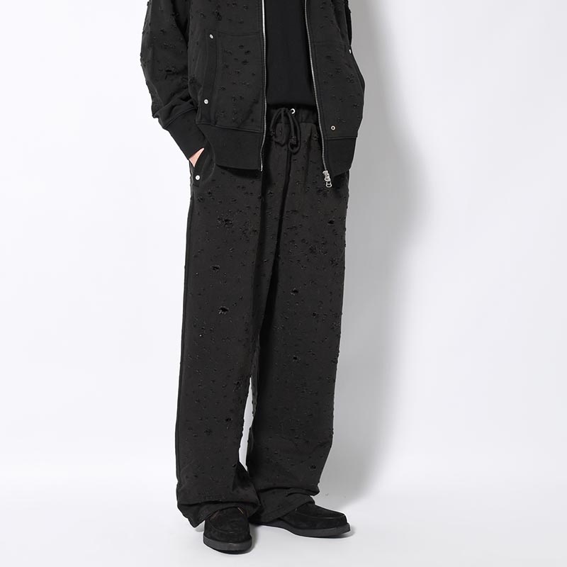 DAMAGED BAGGY SWEAT PANTS -BLACK-