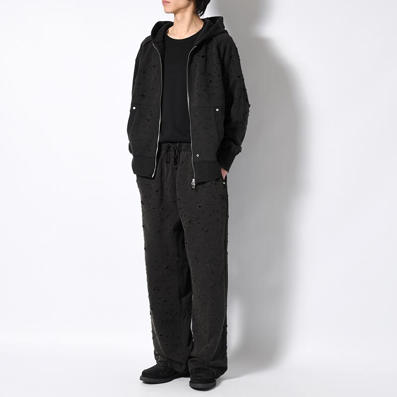 DAMAGED BAGGY SWEAT PANTS -BLACK-