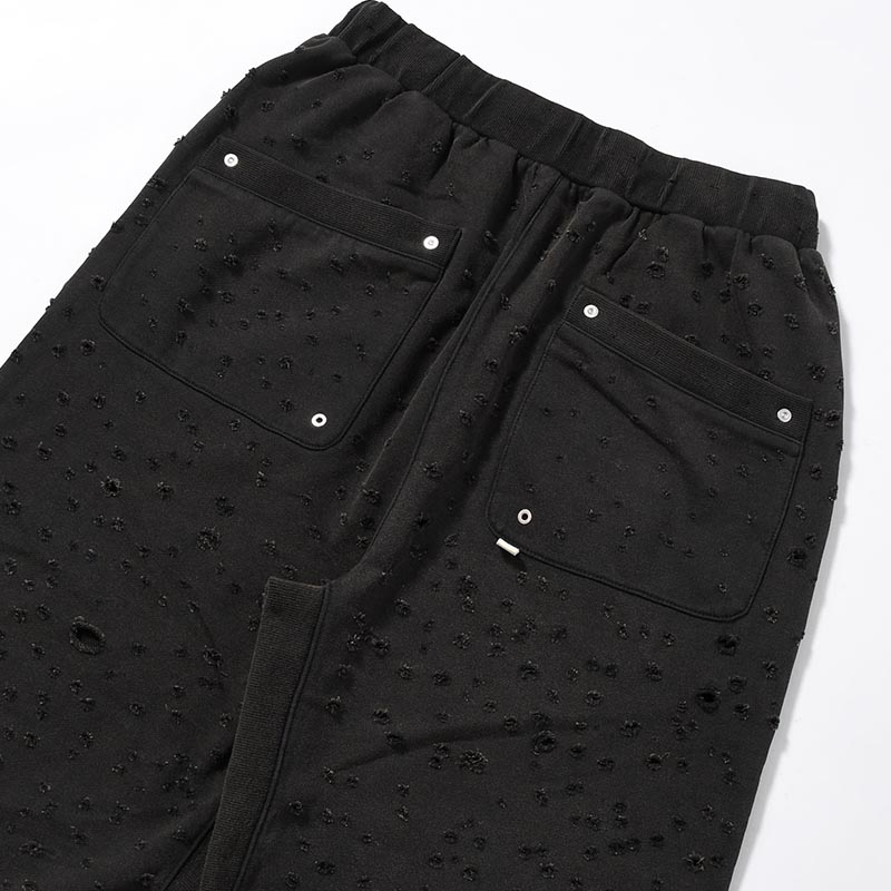 DAMAGED BAGGY SWEAT PANTS -BLACK-