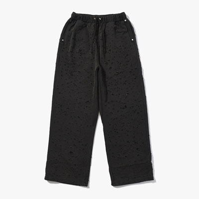 DAMAGED BAGGY SWEAT PANTS -BLACK-