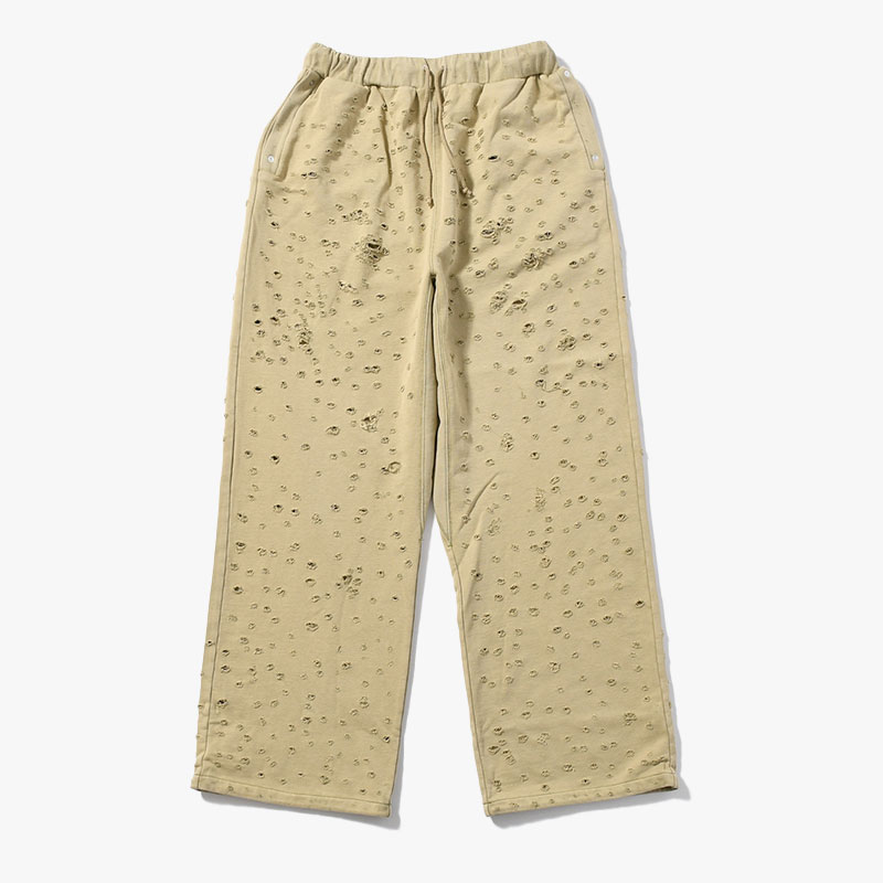 DAMAGED BAGGY SWEAT PANTS -KHAKI-