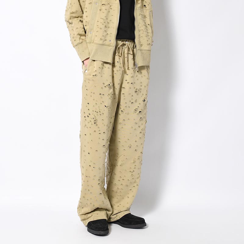 DAMAGED BAGGY SWEAT PANTS -KHAKI-