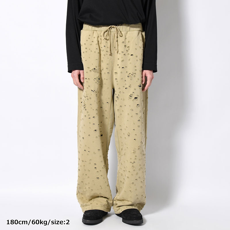 DAMAGED BAGGY SWEAT PANTS -KHAKI-