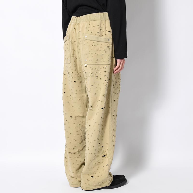 DAMAGED BAGGY SWEAT PANTS -KHAKI-