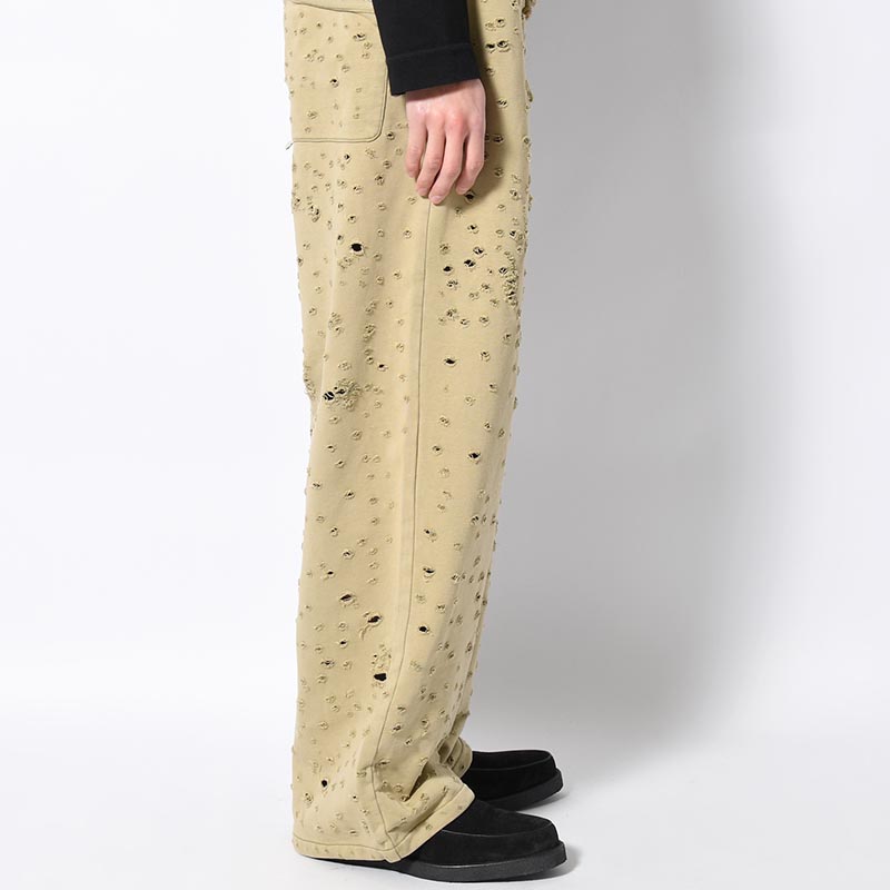 DAMAGED BAGGY SWEAT PANTS -KHAKI-