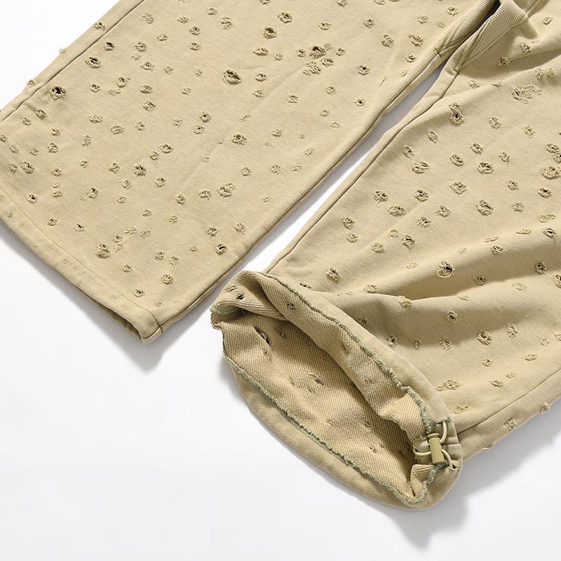 DAMAGED BAGGY SWEAT PANTS -KHAKI-